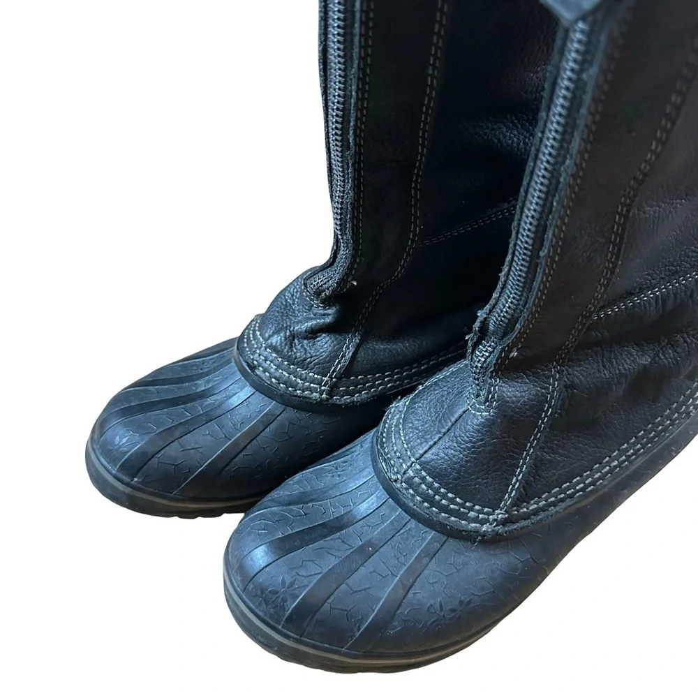 Sorel Fancy Tall Black Leather Waterproof Zip Winter Snow Duck Boots Size 6.5